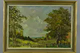 View over the hills within a rural landscape, oil on board, signed by V Palmer, oil on board, sold May 2018