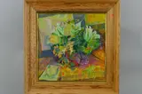 FLOWER PIECE' oil on canvas of a vase of flowers painted in an abstract form by James Palmer, 1990, oil on canvas, sold May 2018