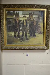 a team of horses and their handler (believed to be the artists father) by Albert Lawrence Hammonds, oil on canvas, sold May 2018