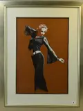 a pastel drawing of woman dressed in black, possibly dancing, by John Mould, pastel, sold May 2018