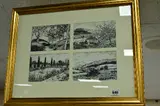 pen and ink studies of countryside scenes, four images mounted as one, glazed and framed, approximate size 24cm x 36cm (1) by G.j. Kirkcaldy, ink, sold May 2018