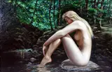 'naiad', a nude woman sitting on a rock with her feet in a by Frederick Wakeman-smith, oil on canvas, sold Apr 2018