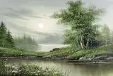 a river meandering through a wooded valley, oil on canvas, signed by B. Oldfield, oil on canvas, sold Apr 2018
