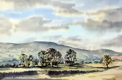 'Early Morning, Coverdale with Dead Man's Hill', by E Charles Simpson, watercolour, sold Apr 2018
