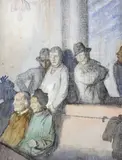 a characture of people in a theatre, watercolour, by Initialled W.s., 1917, watercolour, sold Apr 2018