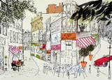 'Street Scene', a limited edition print 4/195 of shops and cafe, by Sam Wilson, print, sold Apr 2018