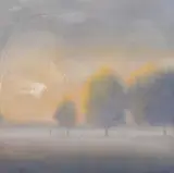Morning Light' a limited edition print 75/395 of a dog walker on a misty morning by Lwrence Coulson, print, sold Apr 2018