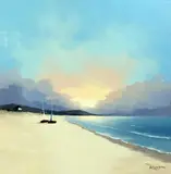 (BRITISH, CONTEMPORARY), 'Shoreline', an original painting of two boats on a beach, by David Renshaw, oil, sold Apr 2018