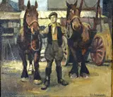 a team of horses and their handler (believed to be the artists father) by Albert Lawrence Hammonds, oil on canvas, sold Apr 2018