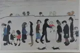 Man holding a Child, a colour print, bears Fine Art Guild blind stamp lower left by L. S. Lowry, print, sold Apr 2018