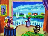 'On The Balcony', a Limited Edition silkscreen print, 431/480, signed and by Shlomo Alter, print, sold Apr 2018