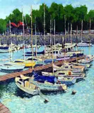 a Limited Edition silkscreen, 37/350, of boats in a harbour, signed and by André Bardet, pencil, sold Apr 2018