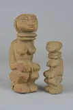 an early African style statue with a rough finish to the body, having a repair by Peter Hayes, sculpture, sold Apr 2018