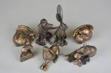 a Hare, a Dog and a Dormouse, all initialled P.J, a bronze Hare and a Mouse by Seven Bronze Sculptures, BRONZE, sold Apr 2018
