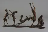 a bronze sculpture of a pair of boxing Hares, a bronze sculpture of a Hare in by Paul Jenkins, bronze, sold Apr 2018