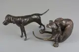 a bronze sculpture of a Dog sitting down and scratching his face, height by Paul Jenkins, bronze, sold Apr 2018