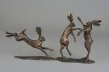 a bronze sculpture of a pair of boxing Hares, height approximately 12cm, by Paul Jenkins, bronze, sold Apr 2018
