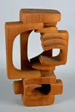 an abstract wooden sculpture, signed and dated 1982 on the base, by Brian Willsher, 1982, sculpture, sold Apr 2018