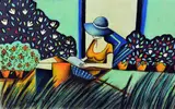 an original pastel drawing of a woman in a garden, signed by the artist, unmounted, by Pascale Bigot, pastel, sold Mar 2018
