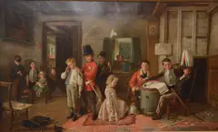 'The Court Martial', children playing a game in a cottage by Charles Hunt, 1872, oil on canvas, sold Mar 2018
