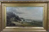 Near Clovelly, fisherman pulling nets in from a rough sea by William E Ellis, oil on canvas, sold Mar 2018