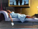 'THE LETTER', an open edition print, double mounted and framed in a bronze effect by Jack Vettriano, print, sold Mar 2018