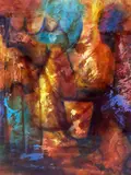'ABSTRACT', a mixed media original study signed by the artist, mounted and framed, 39cm by Lee Vincent, mixed media, sold Mar 2018