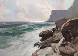 Sunlight on the coast Signed Oil on canvas 59 x 81cm; 23 x 32in Condition report: Relined, good restored condition by M. Maresca, Oil on canvas, sold Jun 2017