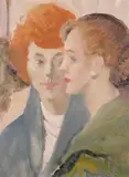 Portrait of two ladies Signed Oil on canvas board 40 x 30cm Condition report: A few small spots of dirt, good condition by Ronald Ossory Dunlop, Oil on canvas board, sold Jun 2017