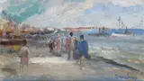 Brighton beach Signed Oil on canvas laid on board 25.5 x 43cm Condition report: Board slightly bowed, good condition by Ronald Ossory Dunlop, Oil on canvas laid on board, sold Jun 2017