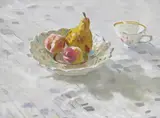Still life of fruit and a tea cup Signed and by Nicolai Nikolaievich Gorlov, Oil on canvas, sold Jun 2017