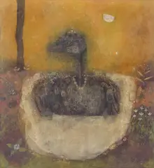 The sacred snake Signed and possibly dated Mixed media by Ganesh Pyne, Mixed media on canvas laid on board, sold Jun 2017