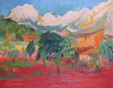 A Farm, Soller, Majorca Signed, also signed, titled and inscribed on the stretcher verso Oil on canvas 64 x 81cm by Frederick Gore, Oil on canvas, sold Jun 2017