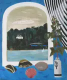 Still life with a view through the window of Agatha Christie's house by Mary Fedden, Oil on canvas, sold Jun 2017