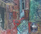 Wimbledon Room Signed and inscribed The mantlepiece I broke my hand by John Bratby, 1950, Mixed media, sold Jun 2017