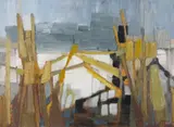 Winter river Signed and dated '58 Oil by Humphrey Spender, Oil on board, sold Jun 2017