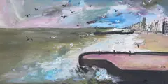 Storm Terror, Brighton Beach Signed with initials and dated 92, also signed, titled Storm Terror and dated 1992 verso Oil on canvas 41 x 76cm by Michael Wishart, 1992, Oil on canvas, sold Jun 2017