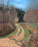 A fox crossing a track Signed Oil on board 50 x 40cm Provenance: Arthur Ackermann and Peter Johnson Ltd by Douglas Anderson, Oil on board, sold Jun 2017