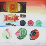 Chinese fish and fruit Signed and dated by Elizabeth Blackadder, 1986, Watercolour over pencil, sold Jun 2017