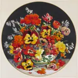 Pansies, anemones and spring flowers in a bowl Watercolour with gum arabic, circular 31cm diameter Condition report: Good condition by Edward Julius Detmold, Watercolour with gum arabic, circular, sold Jun 2017