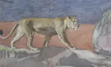 Lioness, starry night Signed and dated 1925 Watercolour with pencil and charcoal 42 x 68cm Condition report: Good condition by Warwick Reynolds, 1925, Watercolour with pencil and charcoal, sold Jun 2017