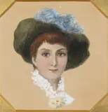 Fashionable ladies wearing hats A pair by Emily Barnard, pencil and watercolour, sold Jun 2017
