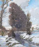 A snowy river landscape Signed and dated 1905 Gouache by Lamorna Birch, 1905, Gouache, sold Jun 2017