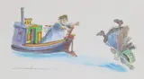 Toad found himself flying through the air, revolving rapidly as he went, Illustration to The Wind in the Willows by Kenneth Grahame Signed Watercolour with pen by Michael Foreman, Watercolour with pen, ink and pastel, published Pavilion, London, sold Jun 2017