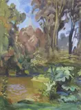 A pool in a park Signed with initials and dated 85 Watercolour 48.5 x 36cm Condition report: Paper lightly rippled, good condition by Hans Feibusch, Watercolour, sold Jun 2017