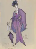 Study of a lady in a purple dress with brolly Signed and inscribed Costume for Lydia Languishy ‘Isabel Jeans by Cecil Beaton, Watercolour, sold Jun 2017