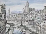 New Bridge and Cathedral, Gerona Signed Pen by Muirhead Bone, Pen, ink and watercolour, sold Jun 2017