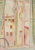 The Clocktower, Roquebrune, c.1913 Watercolour over pencil 35 x 25cm Provenance Mrs Pamela Diamand Blond Fine Art, London, 14th March, 1980, No by Roger Fry, Watercolour over pencil, sold Jun 2017