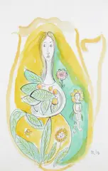 Lady in a jug Signed with initials and dated '78 Pen by Frances Richards, Pen, ink and watercolour, sold Jun 2017