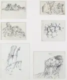 Studies of rock formations and a moorland village Six by Harry Epworth Allen, pencil, sold Jun 2017